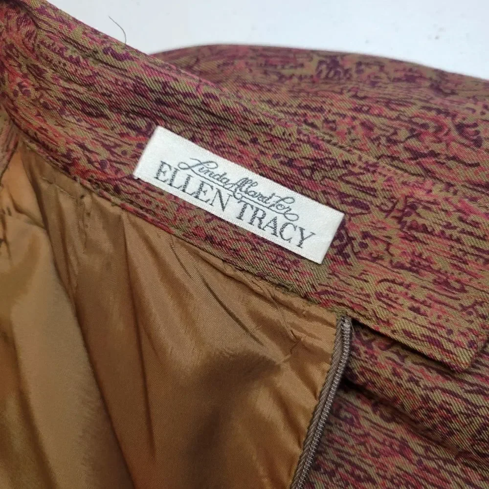 Ellen Tracy Vintage 90s Silk Midi Skirt with Belt Loops and Pockets Women's 10
